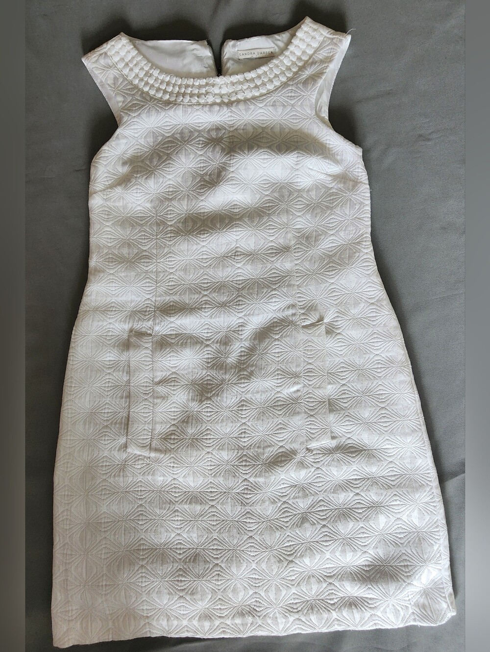 Sandra Darren White Textured Cotton Triacetate Shift Dress